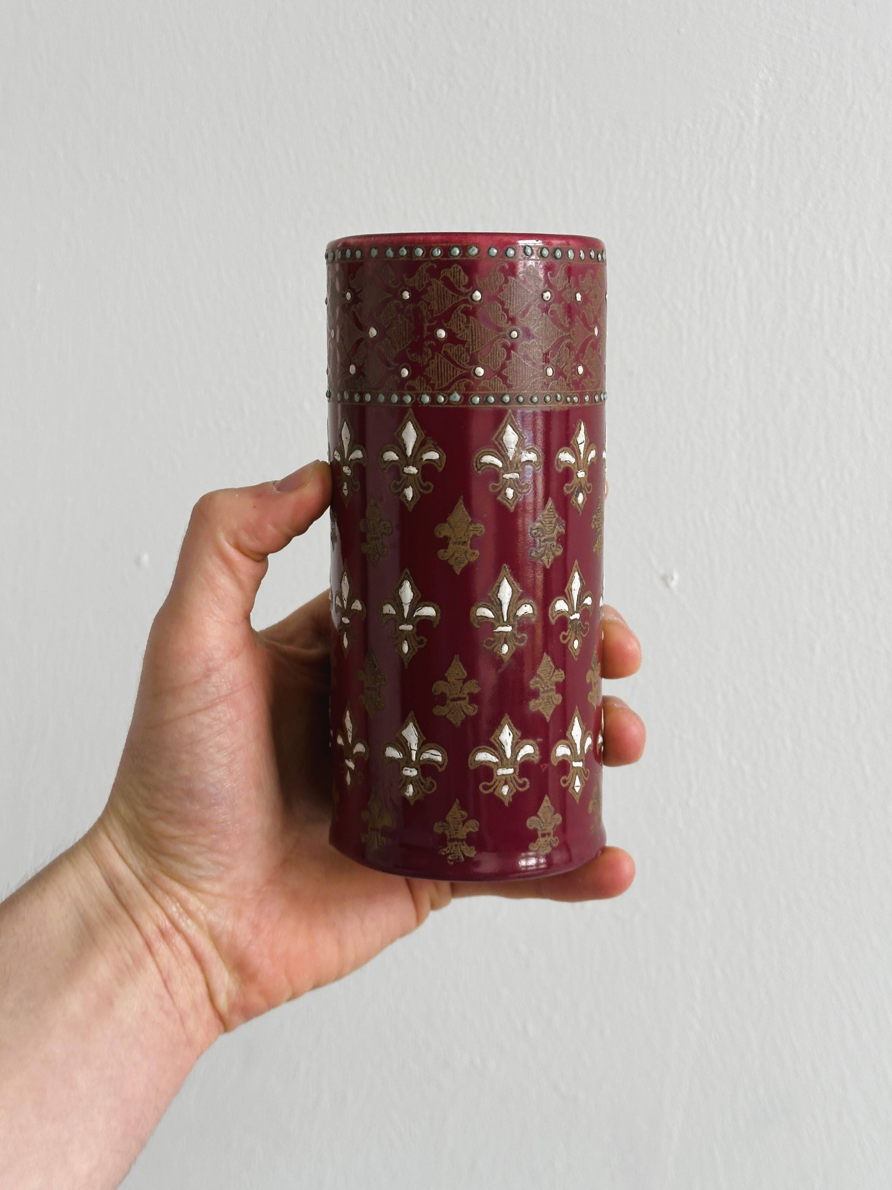 Small antique roller vase in red enamelled ceramic
