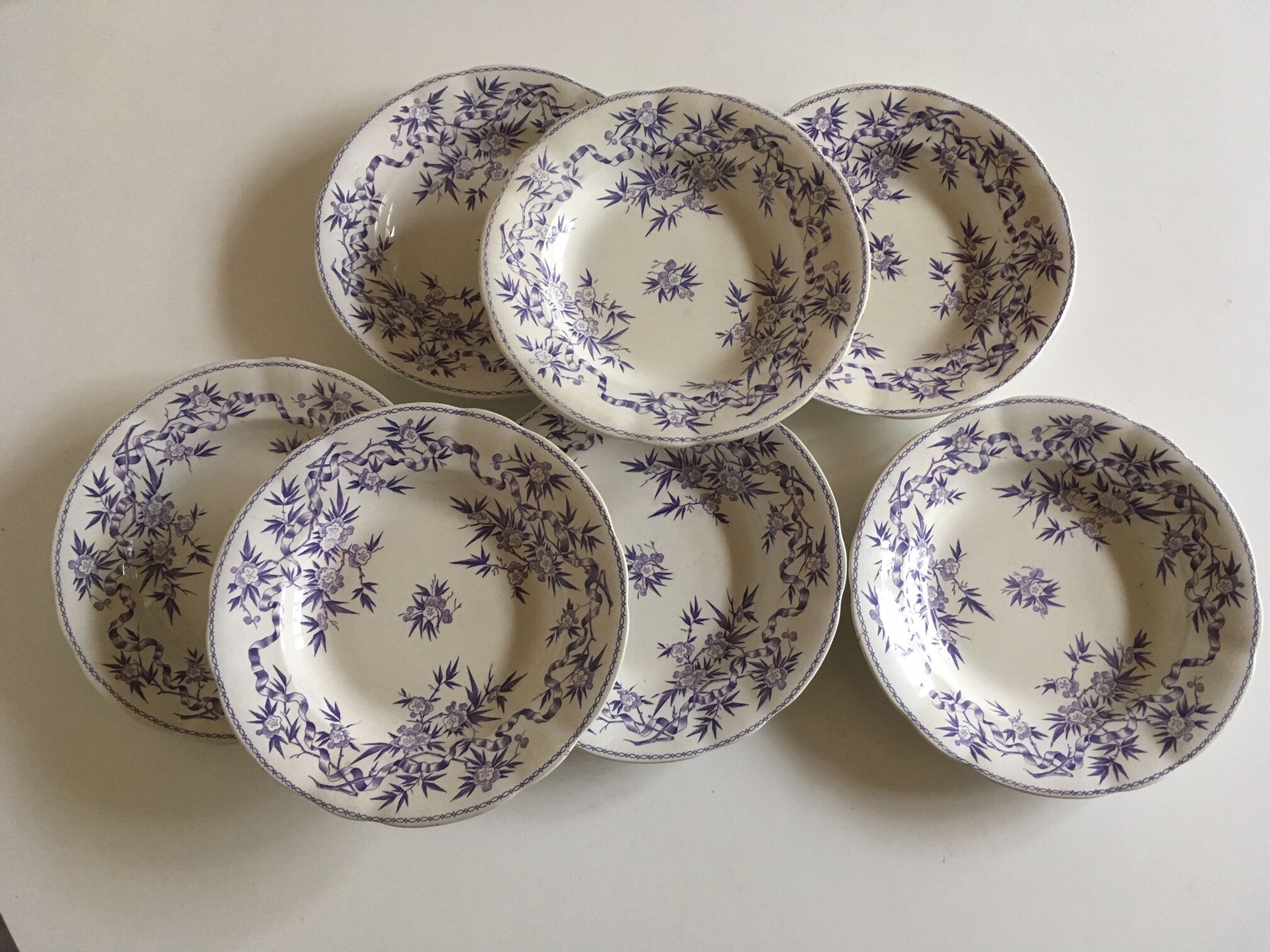 Set of 7 soup plates earthenware of Sarreguemines circa 1870 décor thorns