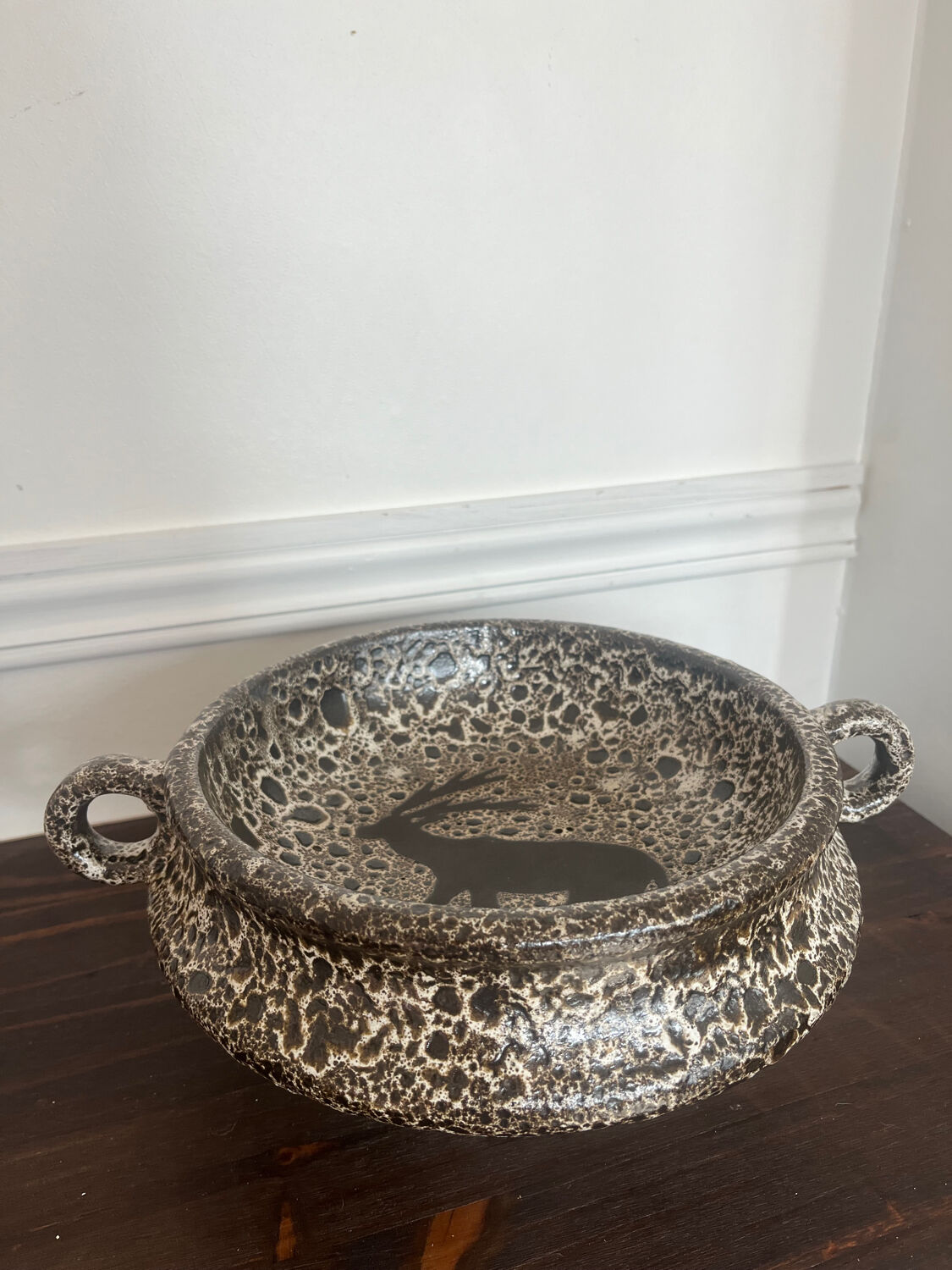 Footed bowl fat lava rock decor 1970