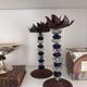 Pair of mid-century candlesticks in brass and glass beads, base in