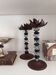 Pair of mid-century candlesticks in brass and glass beads, base in