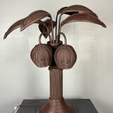 Pencil reed rattan bamboo palm tree coconut table lamp Maro Lopez style 70s