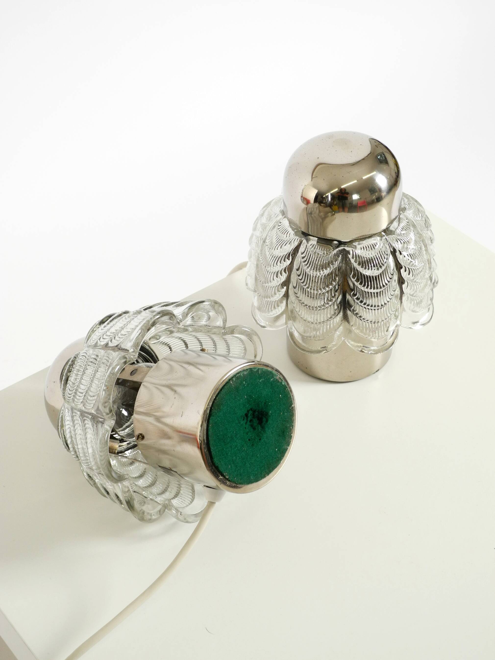 Two large, rare 1960s metal and glass table lamps by VEB Narva Leuchtenbau