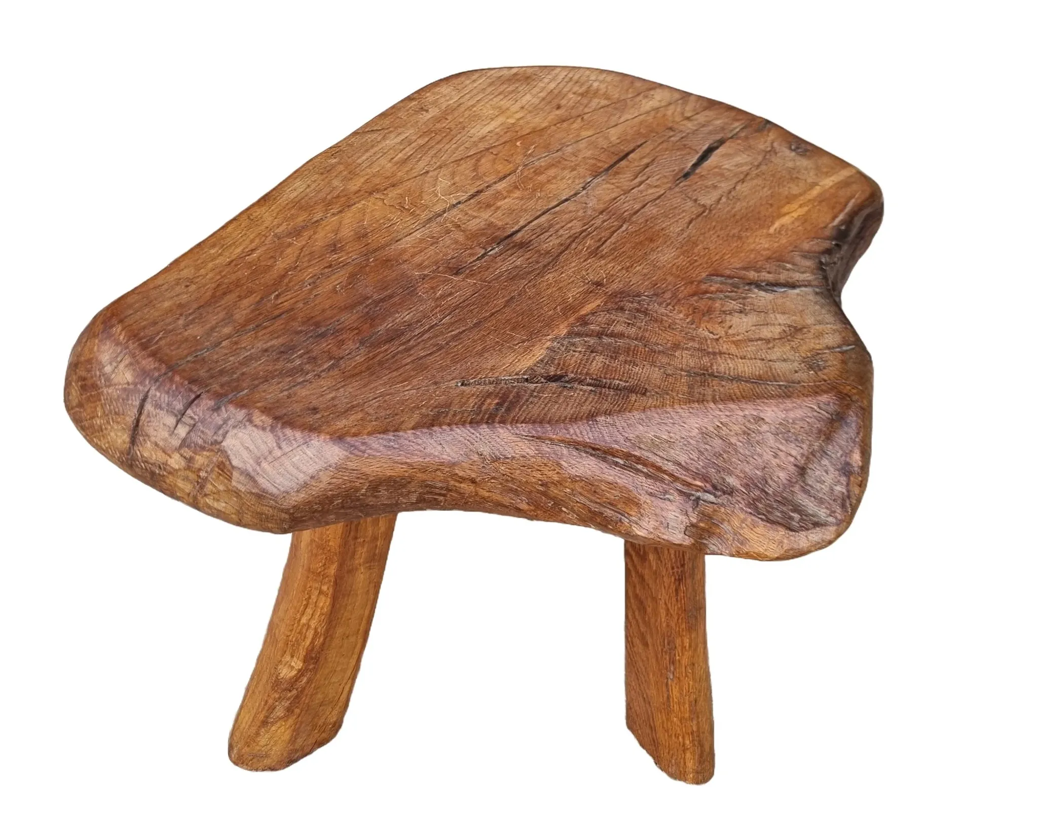 Mid-century hand-carved oak stool with natural edge – 1950s