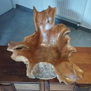 Sculptural wooden centrepiece, organic bowl, brutalist.
