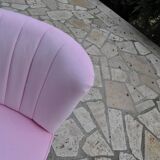 Mid-century cocktail chair in pink solid beech, 1950s compact fluted backrest.