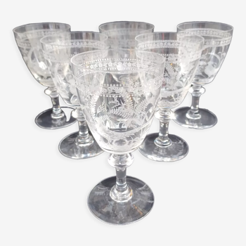 6 crystal wine glasses from Val Saint Lambert, circa 1900.