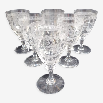 6 verres à vin en cristal de val saint lambert, vers 1900.