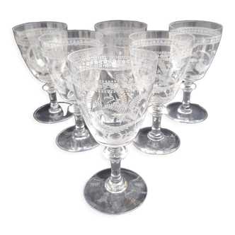 6 verres à vin en cristal de val saint lambert, vers 1900.