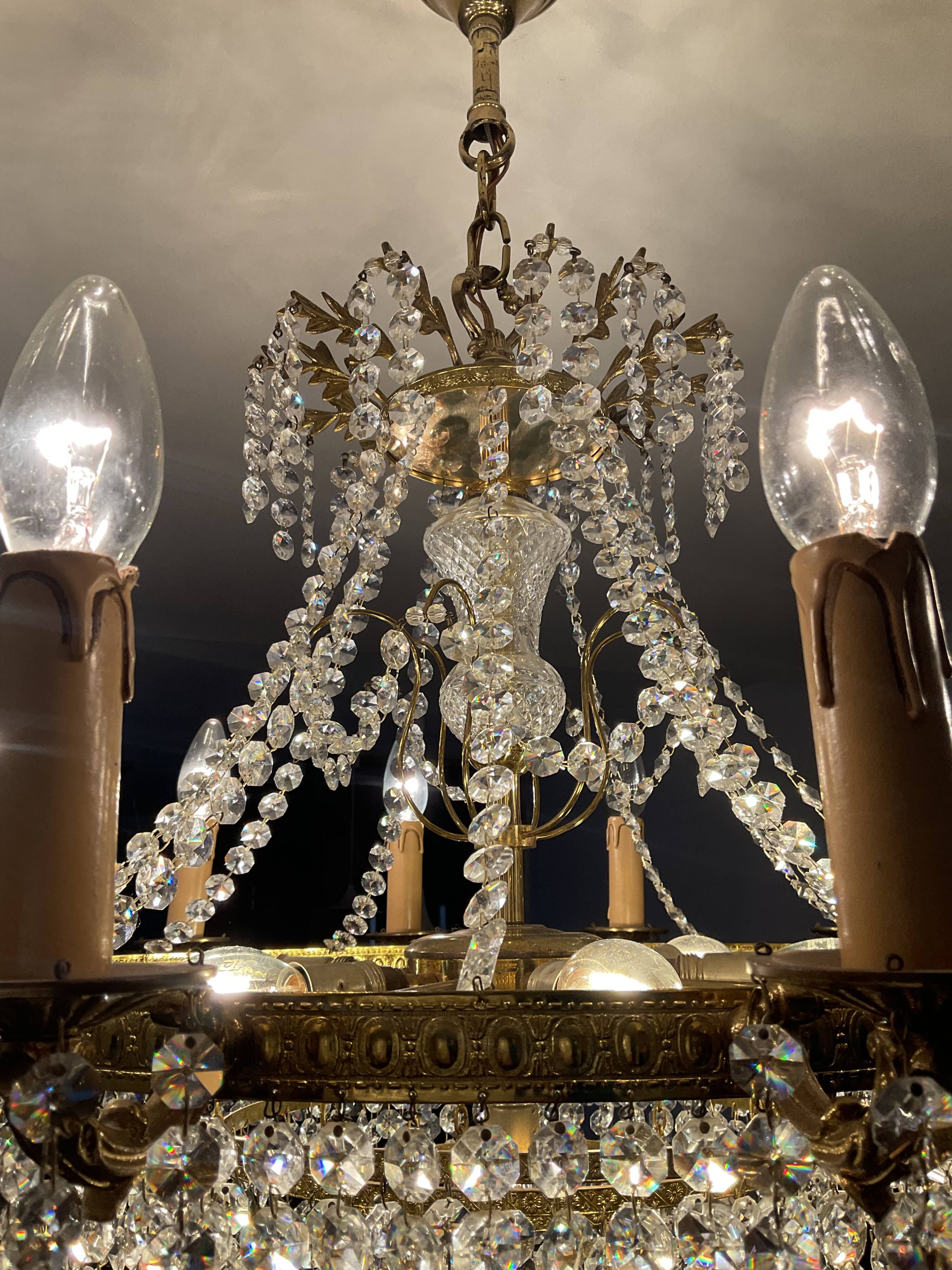 Old cascade chandelier with crystal pendants 19 lights