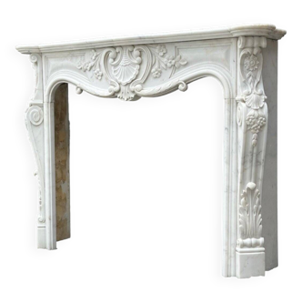 Louis XV style fireplace In Carrara marble circa 1980