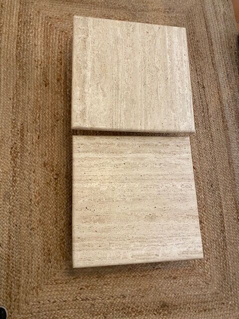 2 log-out travertine coffee tables
