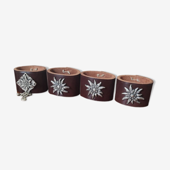 Set of 4 napkin rings in genuine LEATHER