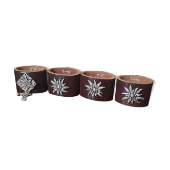 Set of 4 napkin rings in genuine LEATHER