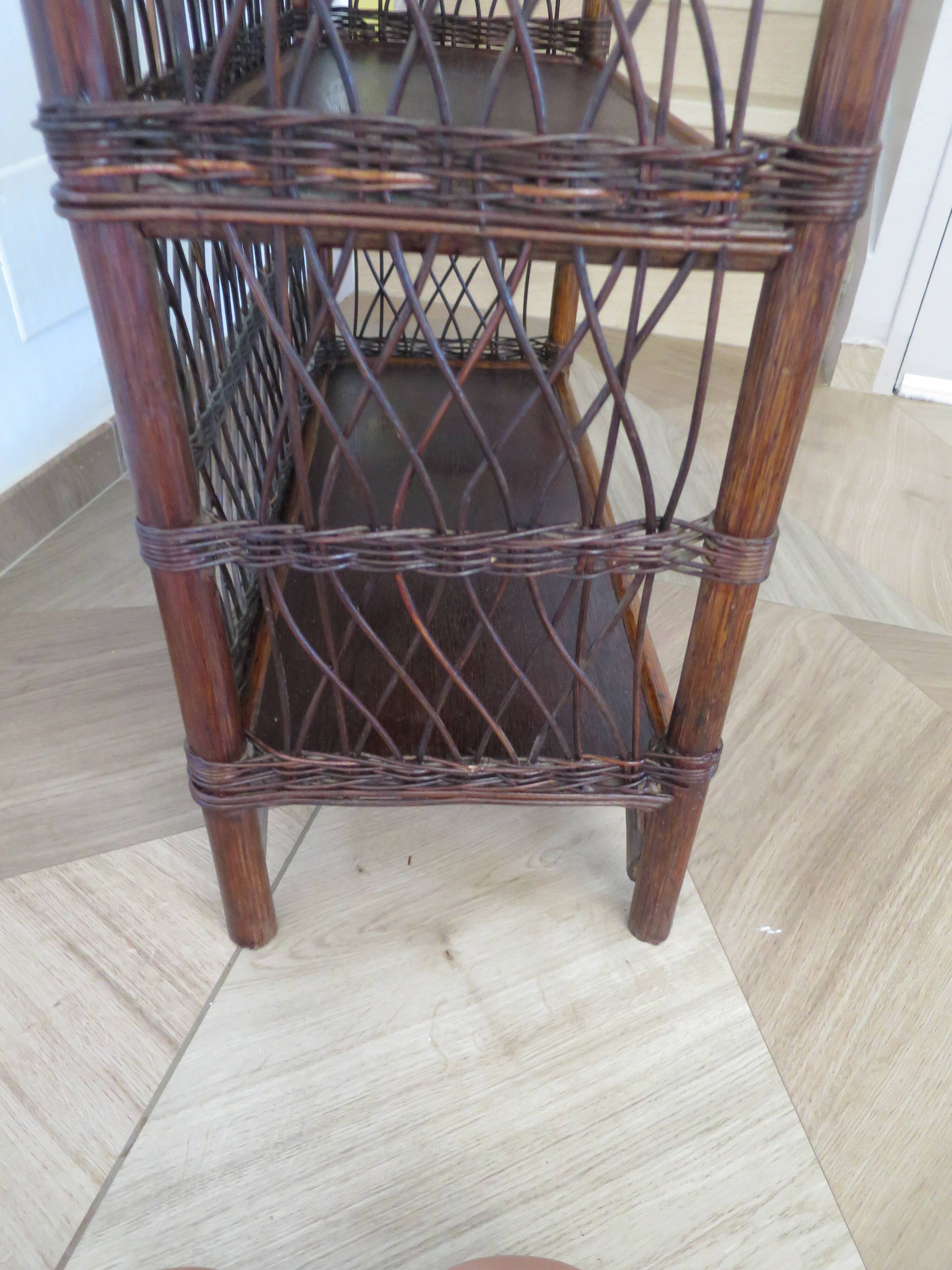 Bookcase - Bibus - 3 levels - woven rattan - bamboo - Vintage - 70s
