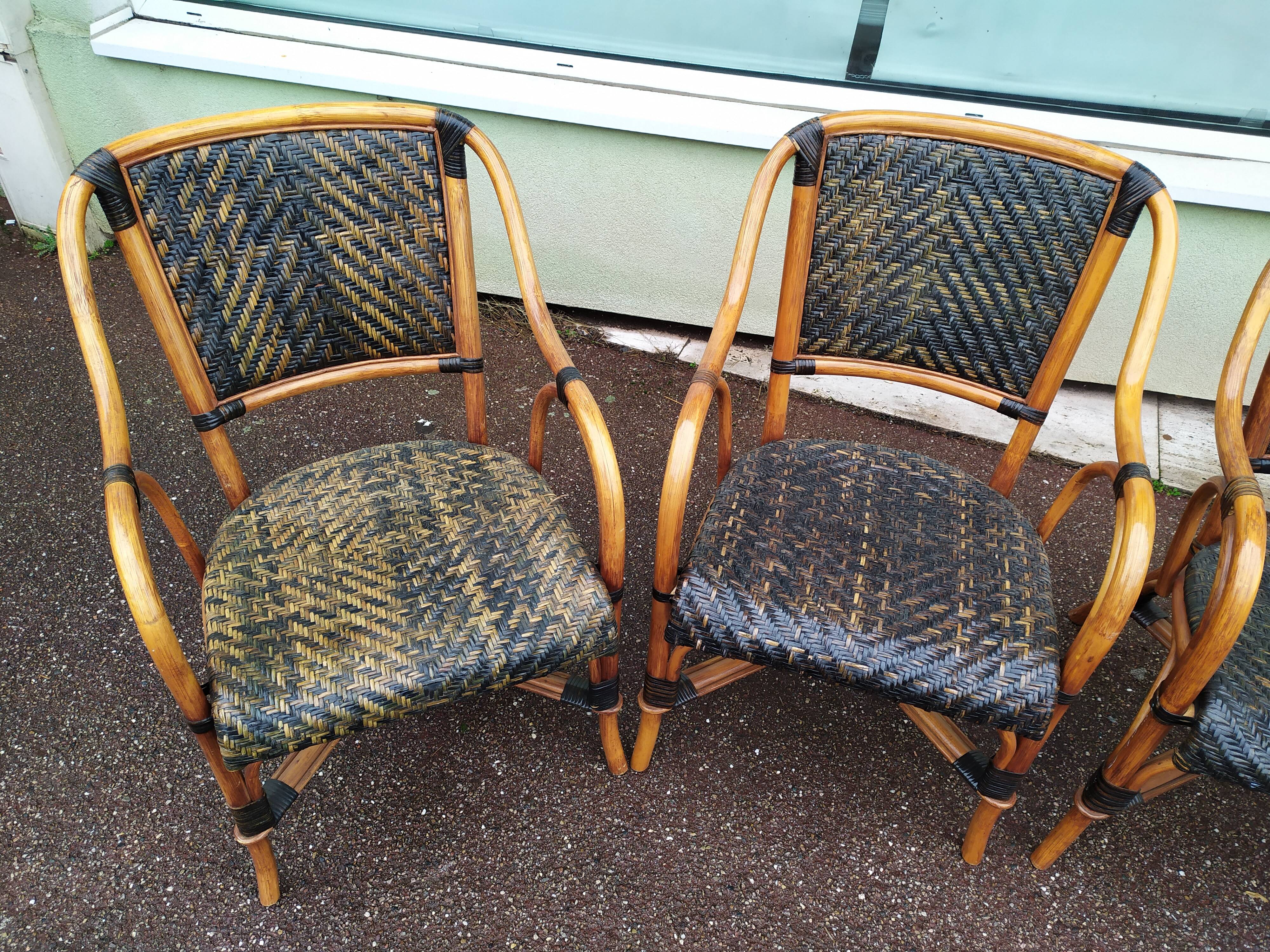 4 Fauteuil Boho chic 2 tons en Rotin, café bistro Vintage