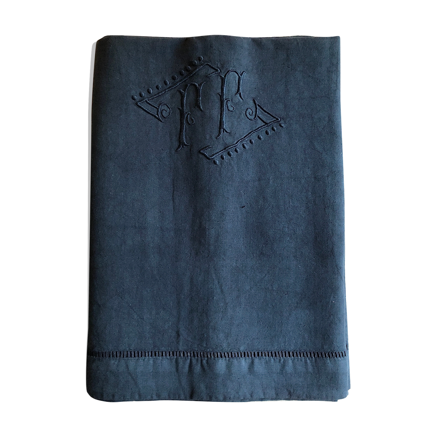 Old linen and cotton sheet dyed in night blue