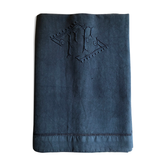 Old linen and cotton sheet dyed in night blue
