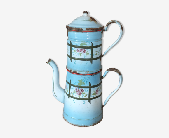 Cafetière filtre émaillée décor de fleurs