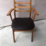 Armchair blond wood and Scandinavian leather 60s