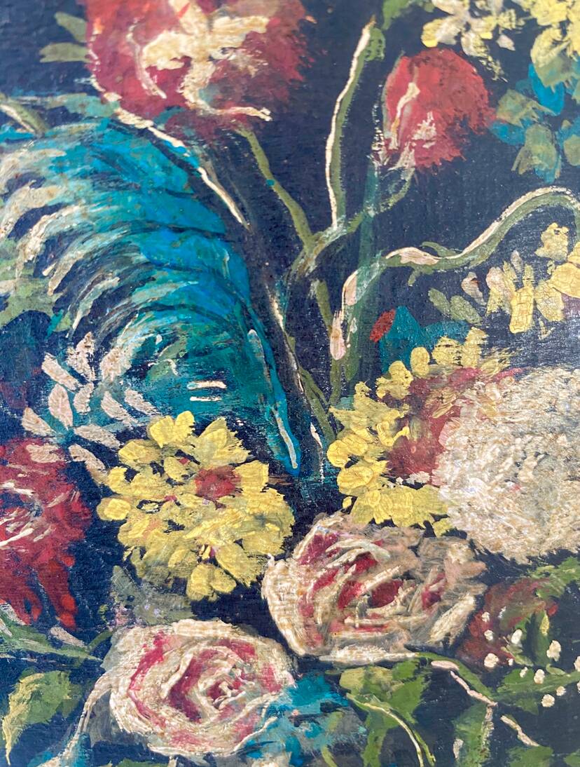 Still life oil under glass