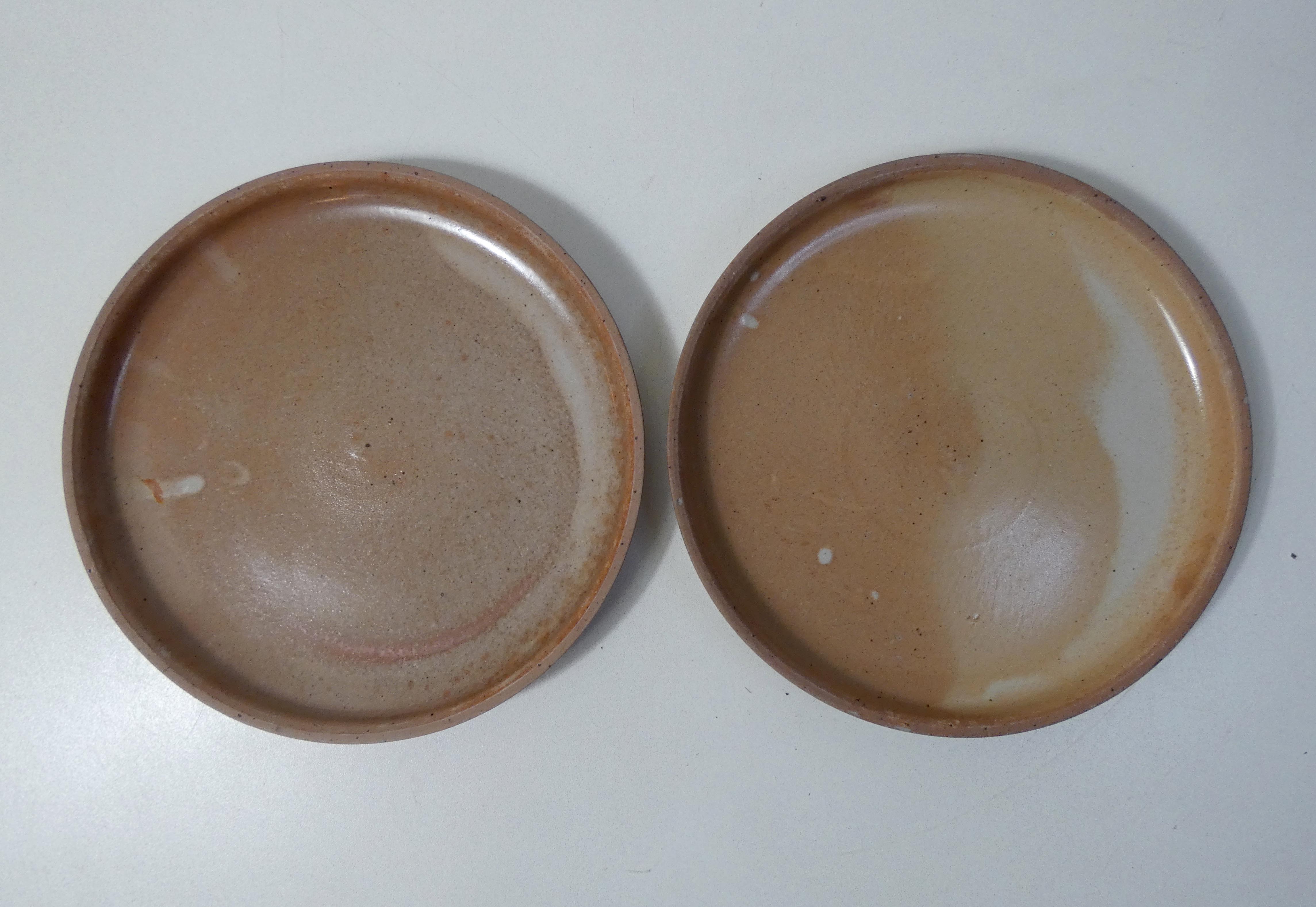 2 flat stoneware plates