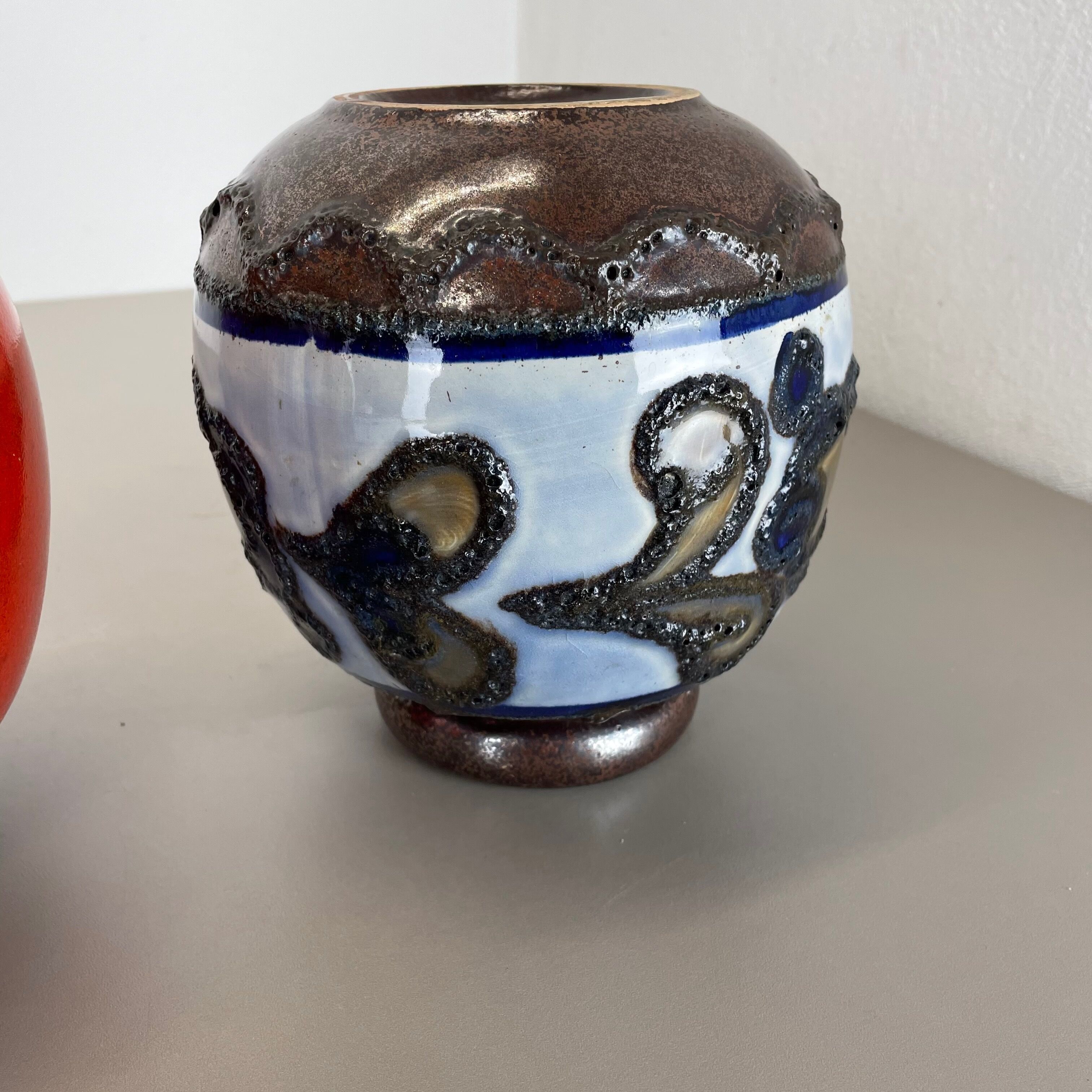 Set of Two Pottery Fat Lava Vases "Multi-Color" by Scheurich, Germany, 1970s