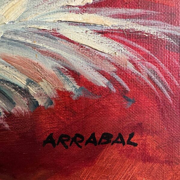 Huile sur toile par Arrabal nature morte au violon et au siphon XXe