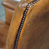 Cognac-Colored Sheepskin Leather Armchair with Straight Lines