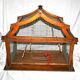 Large vintage wooden birdcage with metal mesh - Handmade 1960s
