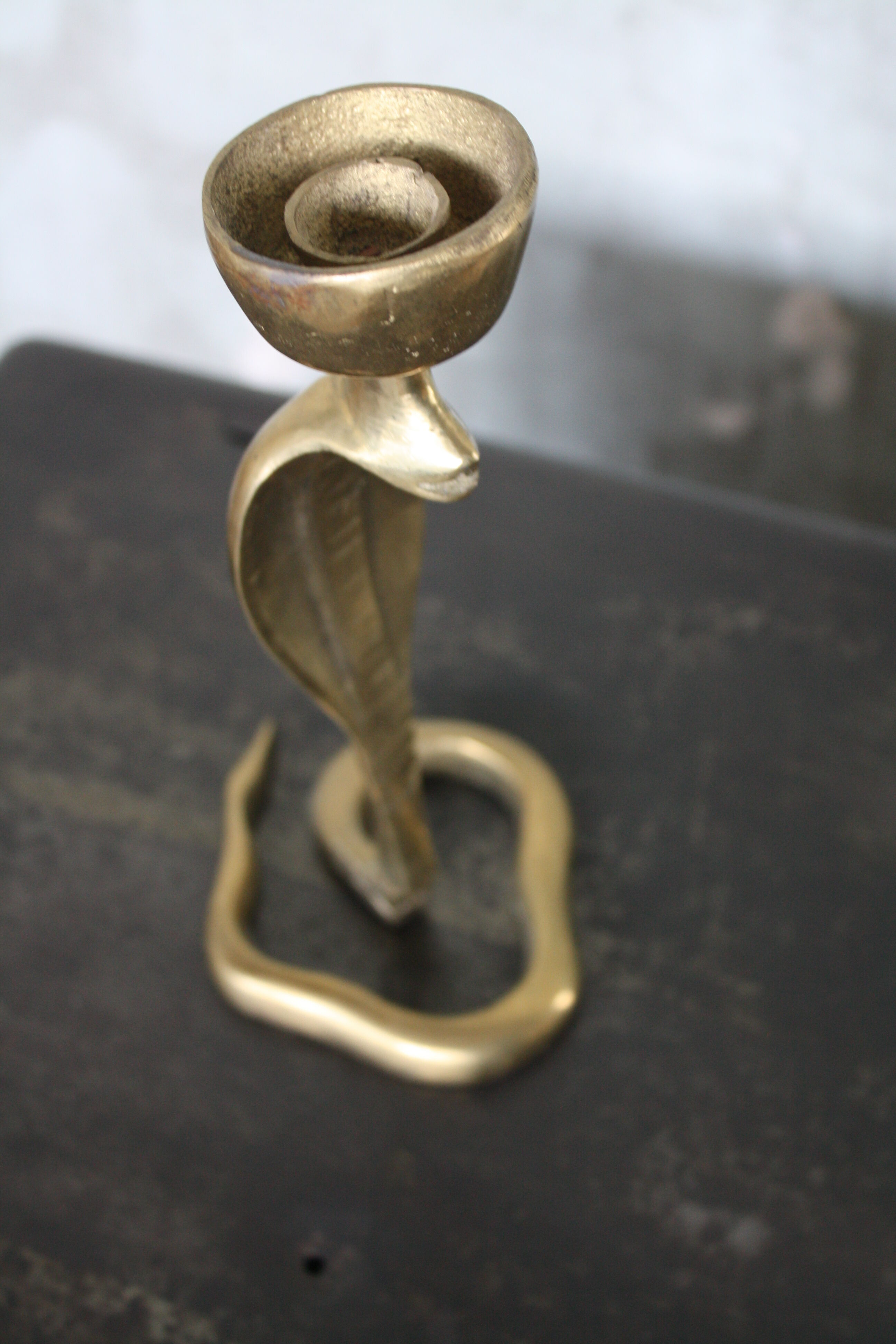 Candlestick zoomorphic snake cobra brass