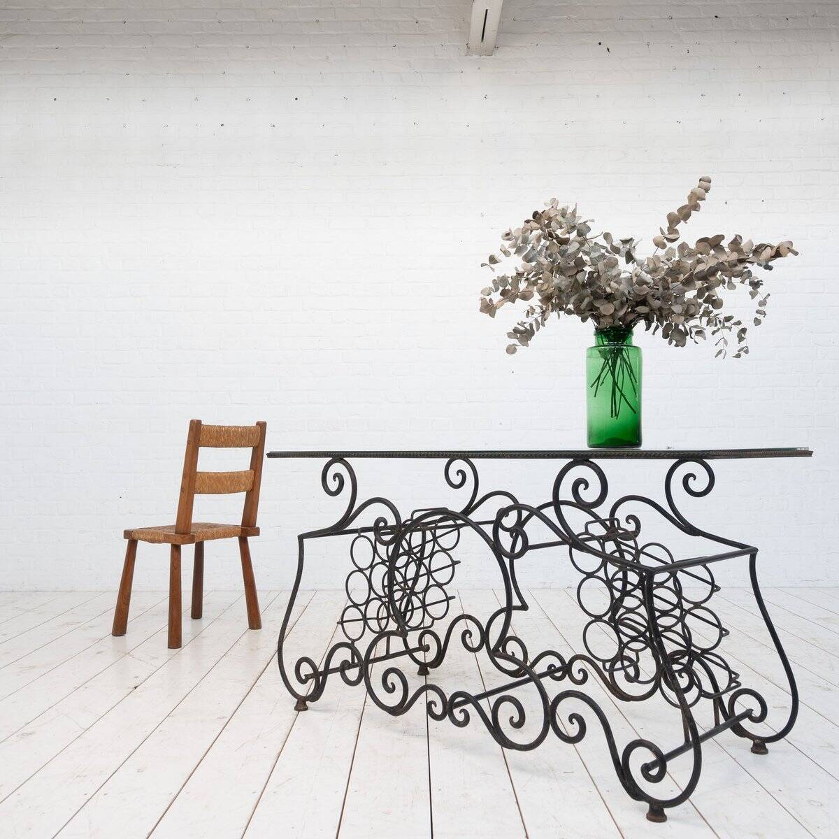 Provençal Wrought Iron and Glass Console Table, 1950