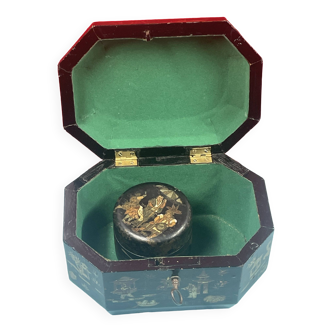 Lot box jewelry box + powder compact lacquer chinoiserie bouilli cardboard napoleon 3