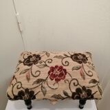 Antique footrest stool in wood and fabric