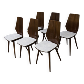 Lot de 6 chaises Baumann modèle 840 G2S finition acajou verni, 1963