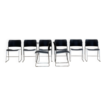 Set Of 8 Chairs By David Rowland (In Black Metal)