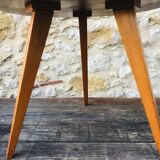 Vintage round coffee table, oak tripod legs circa 60