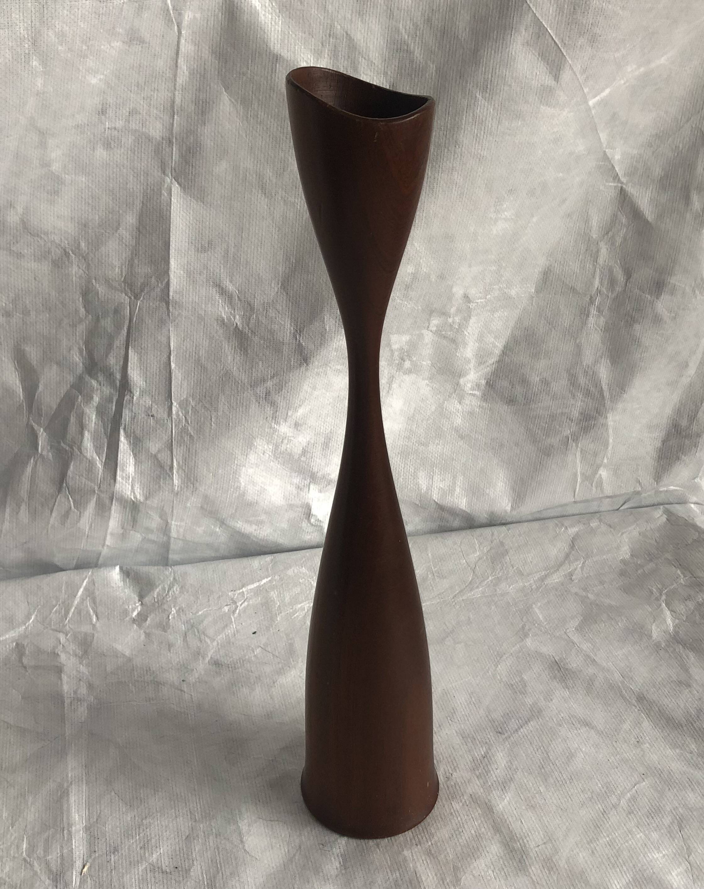 Vintage oiled teak wood candle holder, Scandinavian design