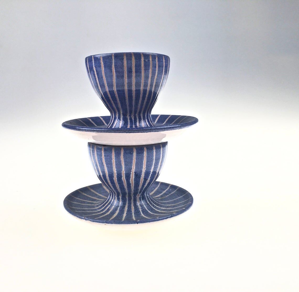 Set of 2 cups of eggs in blue Vallauris ceramic by Robert Picault 1950