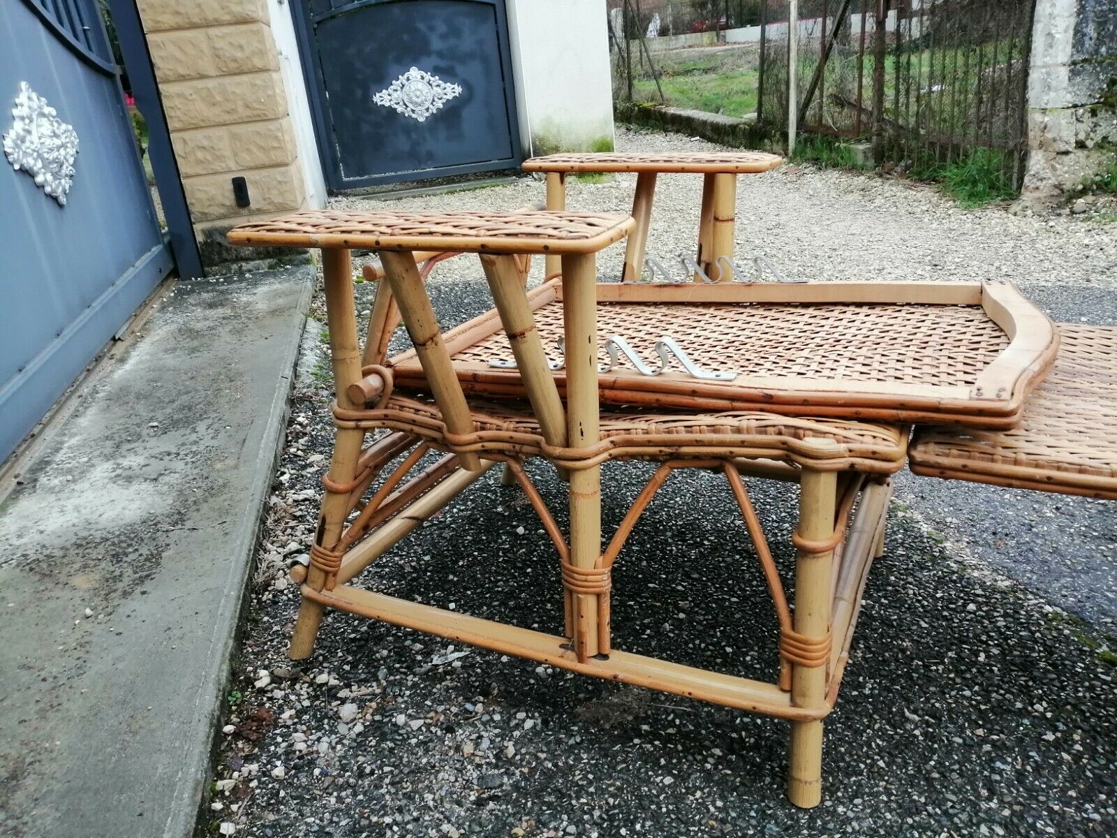 Vintage armchair lounge chair in rattan art deco with footrest and adjustable