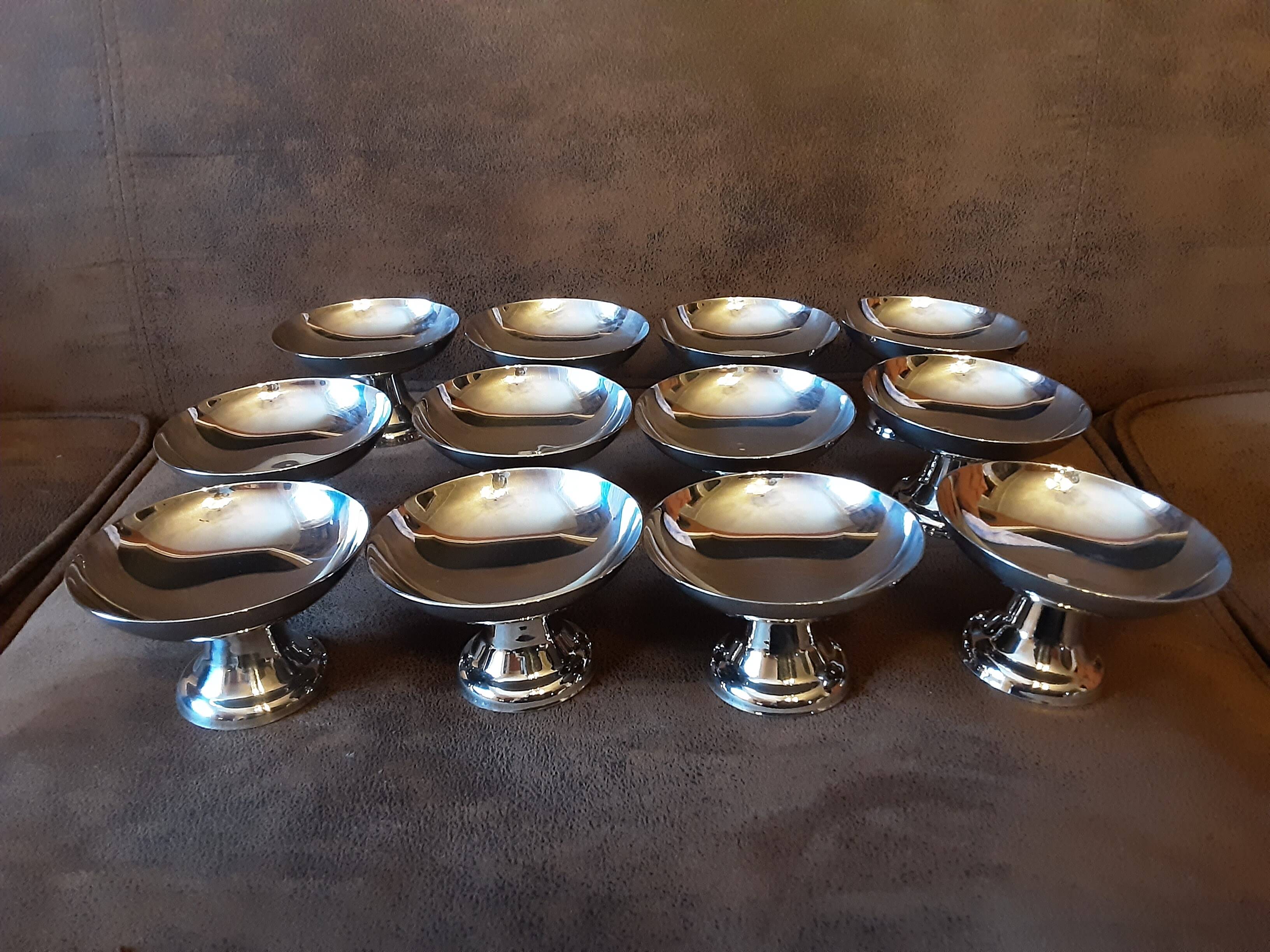 Set of 12 stainless steel footed bowls