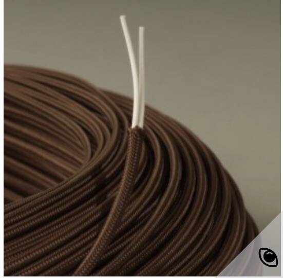 Turned wooden lamp base, fabric cable