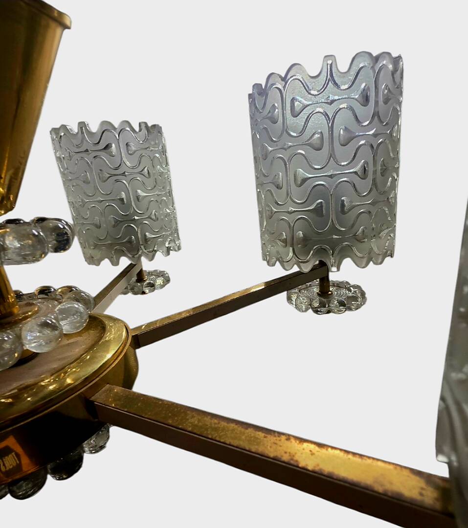 Glass and Brass Chandelier – Kalmar Design (Austria) - Circa 1960