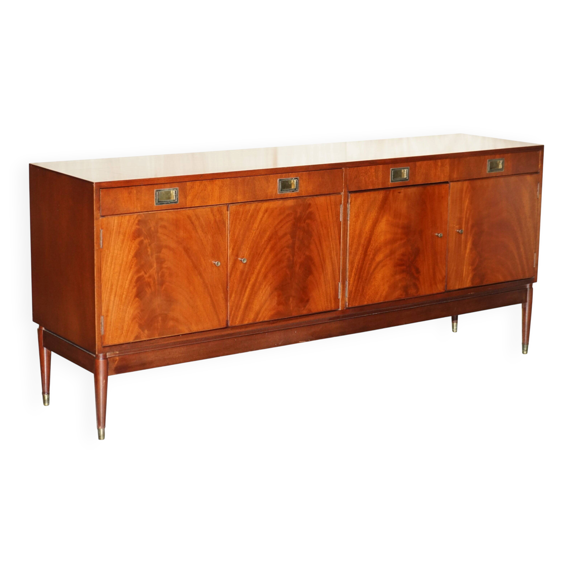 Mahogany buffet by Greaves & Thomas 1966 with brass military handles.