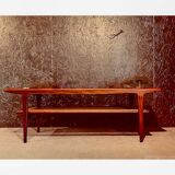 Teak Coffee table by with a rattan rack
