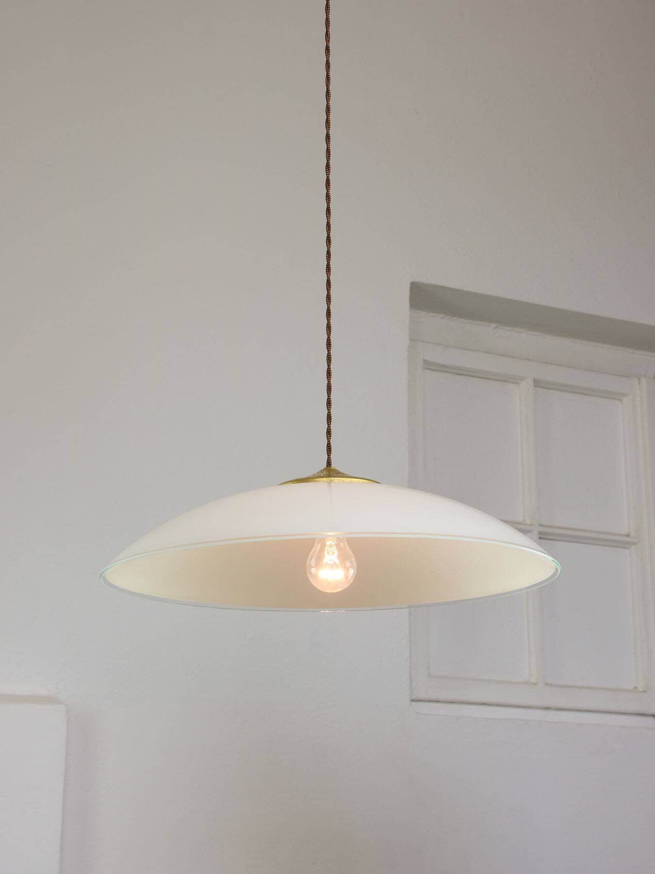 Mid-Century Italian Saucer Glass and Brass Pendant Lamp