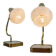 Set of 2 Vintage Mid-Century Table Lamps With Brass Stems And White Shades