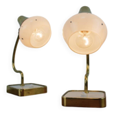 Set of 2 Vintage Mid-Century Table Lamps With Brass Stems And White Shades