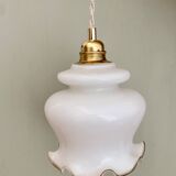 Vintage globe pendant lamp in white opaline