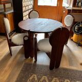 Vintage 5-piece Szedleczky set in wood with white covers, round table Ø112 cm.
